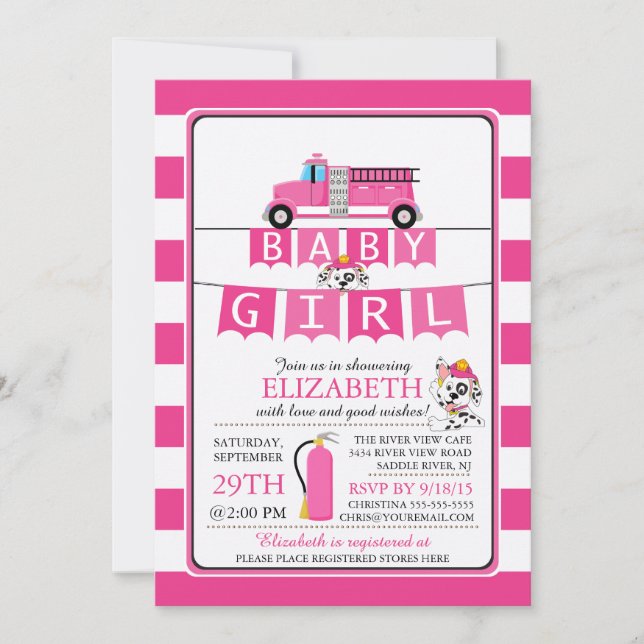Invitation Cute Dalmation Baby shower de camion d'incendie In (Devant)