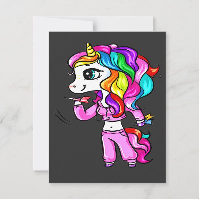 Invitation Cute Darts Player Unicorn Girl Funny Darts Women (Devant)