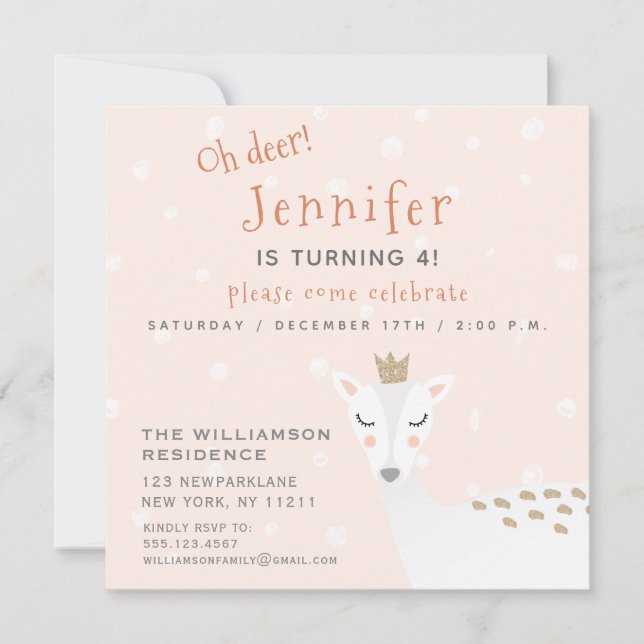 Invitation Cute Deer | Enfants Anniversaire d'hiver (Devant)