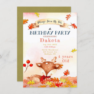 Invitation Cute Deer Fall Automne Anniversaire Fête Invitatio