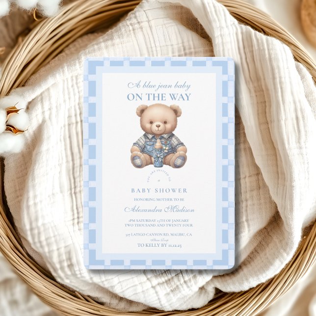 Invitation Cute Denim Teddy Bear Baby shower (Créateur téléchargé)
