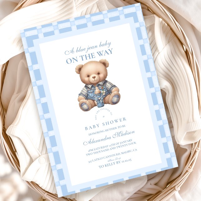 Invitation Cute Denim Teddy Bear Baby shower (Créateur téléchargé)