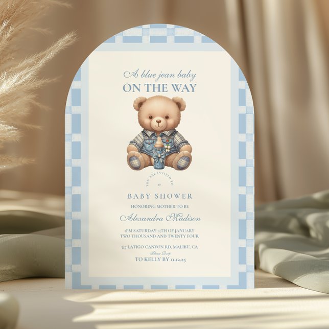 Invitation Cute Denim Teddy Bear Baby shower (Créateur téléchargé)
