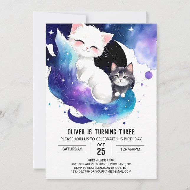 Invitation Cute Digital Kitten Anniversaire (Devant)