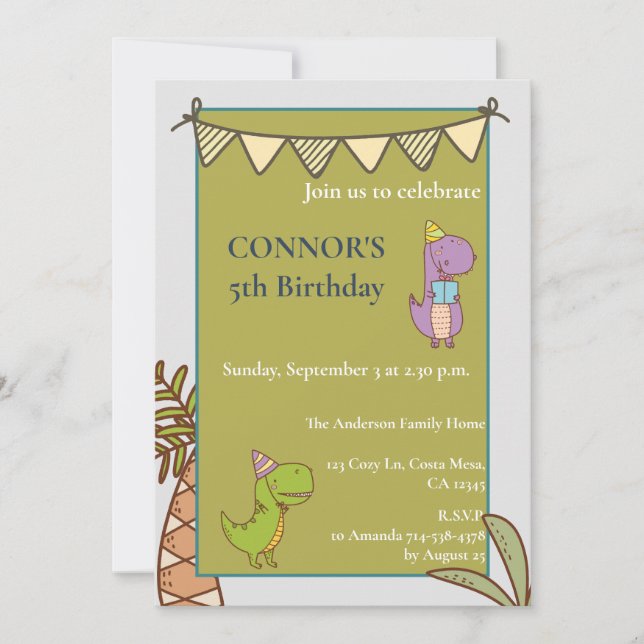 Invitation Cute Dino Amateurs Anniversaire de enfant Party In (Devant)
