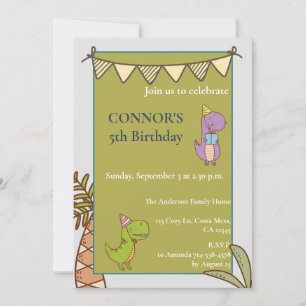 Invitation Cute Dino Amateurs Anniversaire de enfant Party In