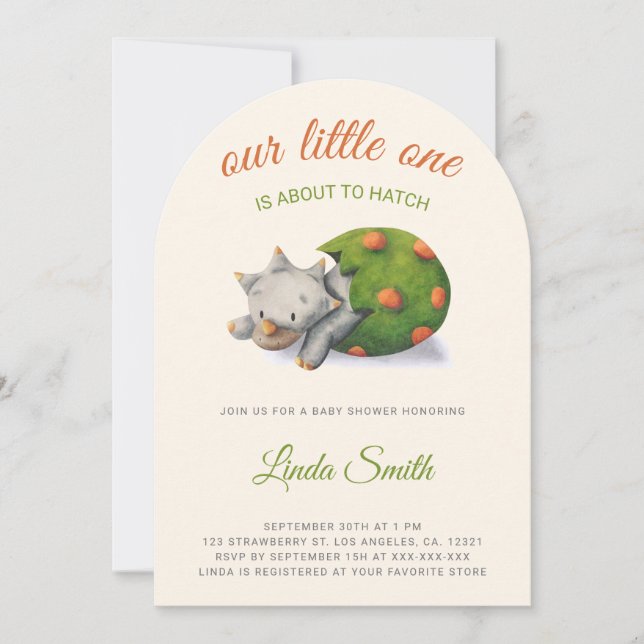 Invitation Cute Dinosaur About to Hatch Baby Shower Arch (Devant)