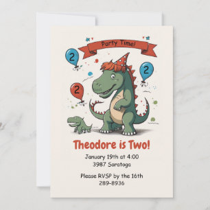 Invitation Cute Dinosaur and her Baby - Child Birthday Party