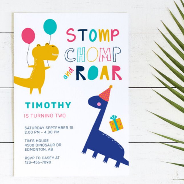 Invitation Cute Dinosaur Anniversaire Colorful Party Boys (Créateur téléchargé)