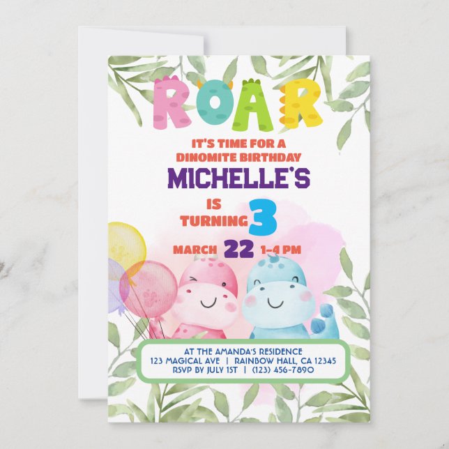 Invitation Cute Dinosaur Anniversaire de enfant Dino Chalkboa (Devant)