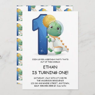 Invitation Cute Dinosaur Astronaut 1er anniversaire