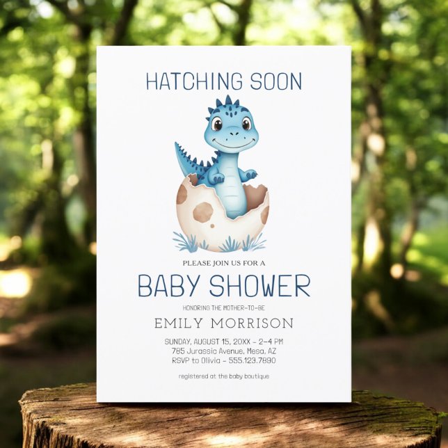 Invitation Cute Dinosaur Blue Boy Hatching Bientôt Baby showe (Créateur téléchargé)
