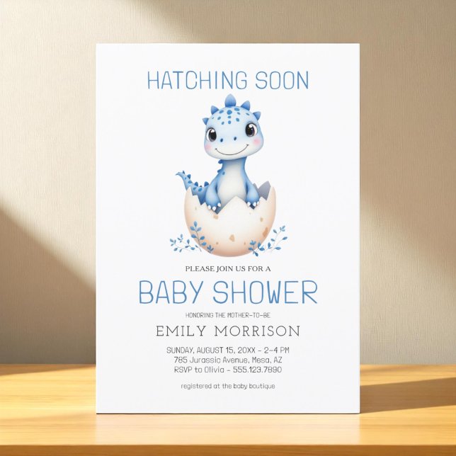 Invitation Cute Dinosaur Blue Boy Hatching Bientôt Baby showe (Créateur téléchargé)