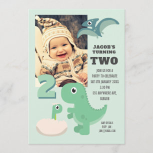 Invitation Cute Dinosaur Boys 2ème anniversaire Photo