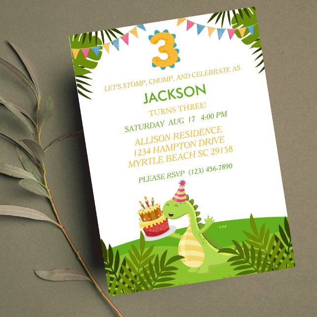 Invitation Cute Dinosaur Boys Troisième fête d'anniversaire (Créateur téléchargé)