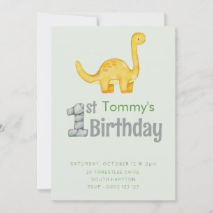 Invitation Cute Dinosaur Brontosaurus 1er anniversaire de fêt