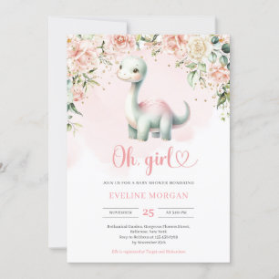 Invitation Cute Dinosaur C'est un Baby shower floral fille