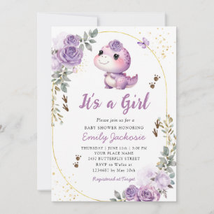 Invitation Cute Dinosaur C'est un Baby shower Floral Girl Boh