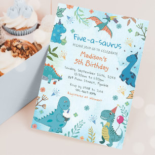 Invitation Cute Dinosaur Cinq-A-Saurus 5e fête d'anniversaire