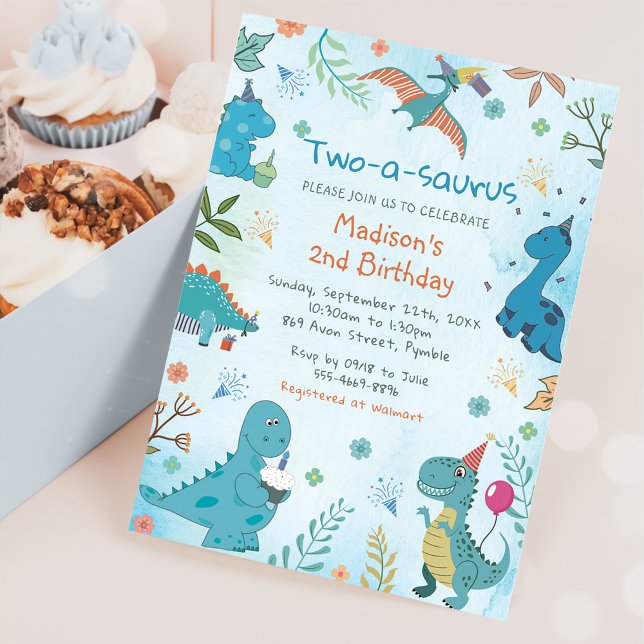 Invitation Cute Dinosaur Deux-A-Saurus 2e fête d'anniversaire (Créateur téléchargé)