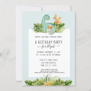 Invitation Cute Dinosaur Dino Mommy Foliage bébé garçon douch