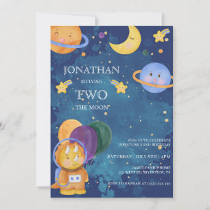 Invitation Cute Dinosaur Espace Deux Lune Anniversaire