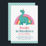 Invitation Cute Dinosaur et Rainbow Kids Dino Anniversaire<br><div class="desc">Conception sympa pour les enfants,  garçons ou filles qui aiment les dinosaures,  les dessins animés pour dinos,  T-rex et autres espèces de dinosaures. Parfait pour la fête d'anniversaire à thème Jurassique. Vous pouvez customiser le libellé pour l'adapter à d'autres occasions.</div>