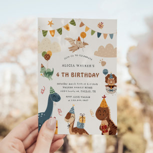 Invitation Cute Dinosaur Fête Animaux Anniversaire de enfant