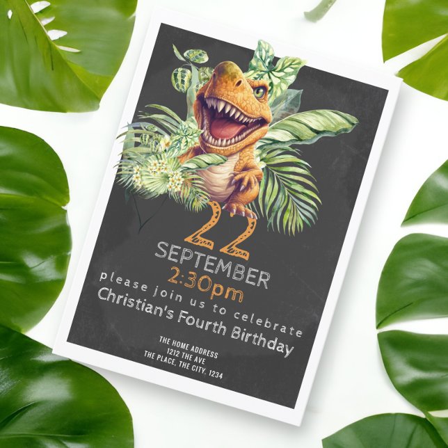 Invitation Cute Dinosaur fête d'anniversaire Personnalisée (Dinosaur birthday party invite from Ricaso. Available as printed and download. )