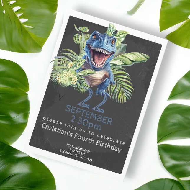 Invitation Cute Dinosaur fête d'anniversaire Personnalisée (Blue dinosaur birthday party invitation. Birthday invites from Ricaso. Printed or downloadable)