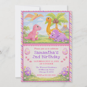 Invitation Cute Dinosaur Friends Anniversaire Enfants
