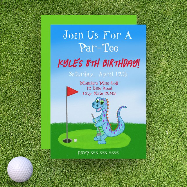 Invitation Cute Dinosaur Golf Anniversaire de enfant à thème (Créateur téléchargé)