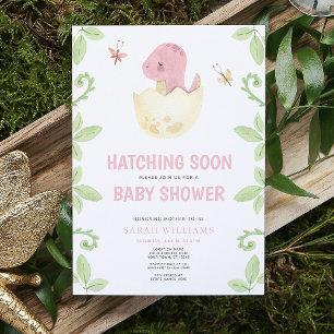 Invitation Cute Dinosaur Hatching Bientôt Baby shower fille r