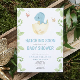 Invitation Cute Dinosaur Hatching Bientôt Blue Boy Baby showe