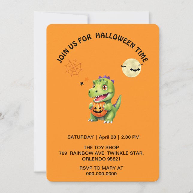 Invitation Cute Dinosaur jouer tour citrouille pour traiter h (Devant)