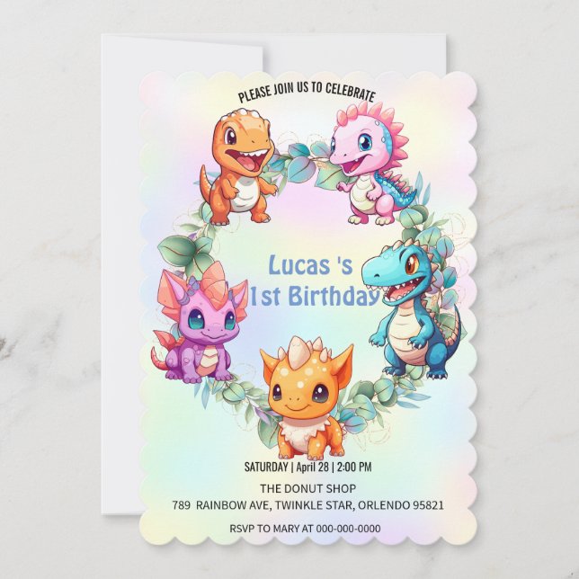 Invitation Cute dinosaur jungle anniversaire de enfant de l'é (Devant)