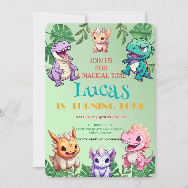 Invitation Cute dinosaur jungle anniversaire de enfant de l'é (Devant)