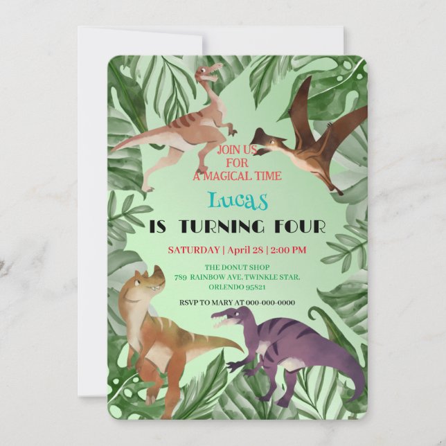 Invitation Cute dinosaur jungle anniversaire de enfant de l'é (Devant)