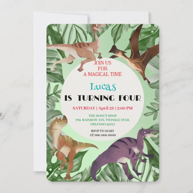 Invitation Cute dinosaur jungle anniversaire de enfant de l'é (Devant)