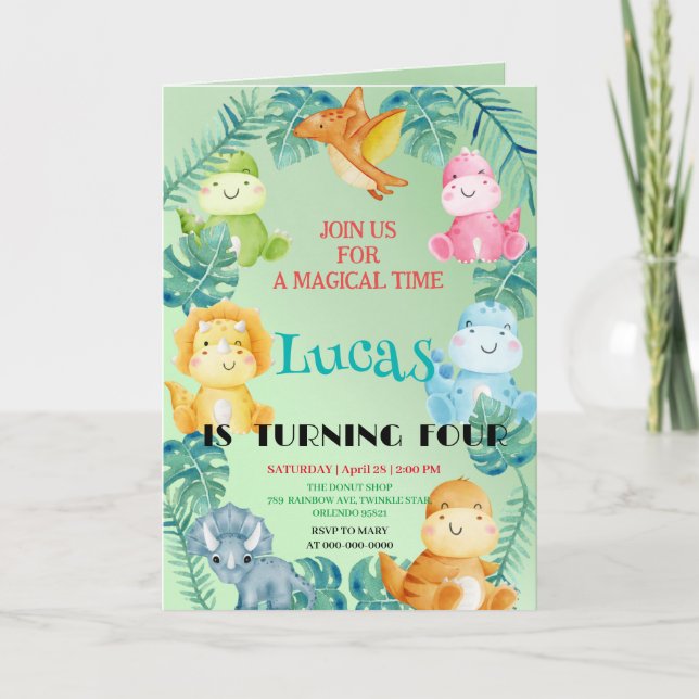 Invitation Cute dinosaur jungle anniversaire de enfant de l'é (Devant)