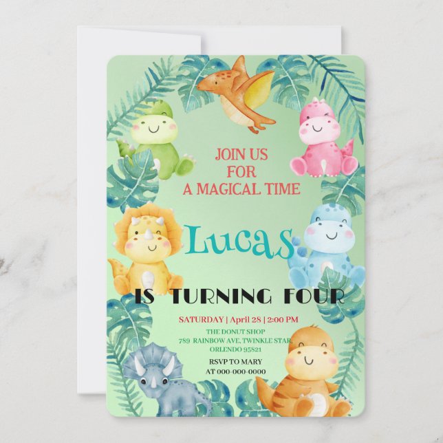 Invitation Cute dinosaur jungle anniversaire de enfant de l'é (Devant)
