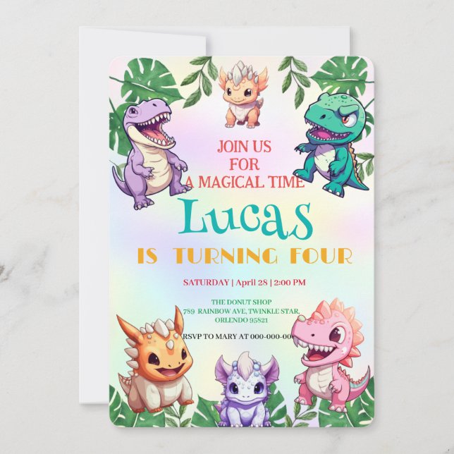 Invitation Cute dinosaur jungle École anniversaire de enfant  (Devant)