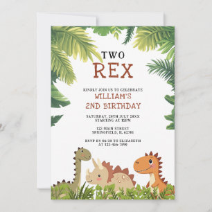 Invitation Cute Dinosaur Jurassic Two Rex 2e fête d'anniversa