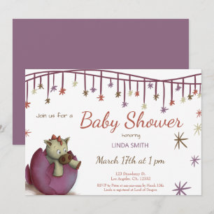 Invitation Cute Dinosaur Oeuf Purple Girl Baby shower Invitat