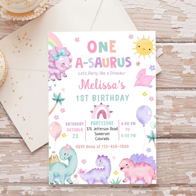 Invitation Cute Dinosaur One-A-Saurus 1er anniversaire (Créateur téléchargé)