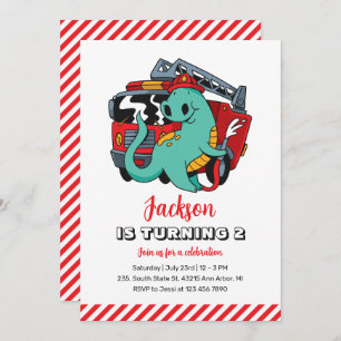 Invitation Cute Dinosaur Pompier Enfants Dino Anniversaire