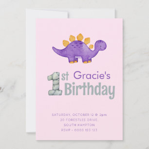 Invitation Cute Dinosaur Stegosaurus 1ère fête d'anniversaire