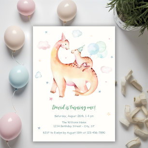 Invitation Cute Dinosaur Thème 1er Anniversaire