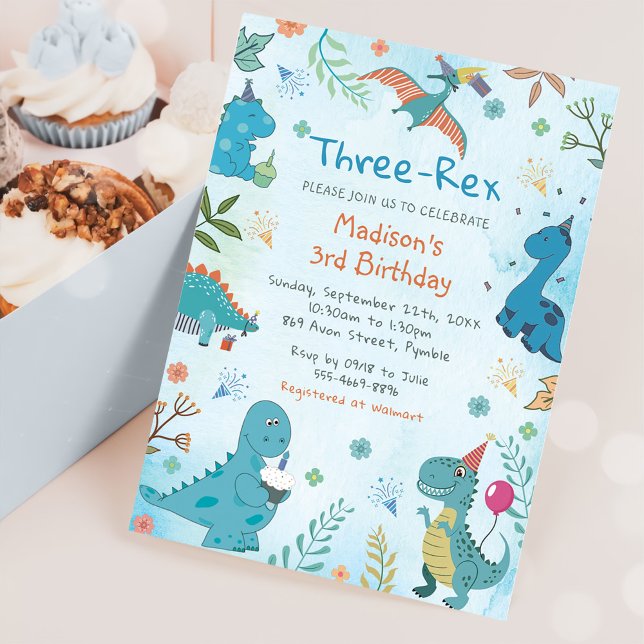 Invitation Cute Dinosaur Trois Rex 3e fête d'anniversaire (Créateur téléchargé)
