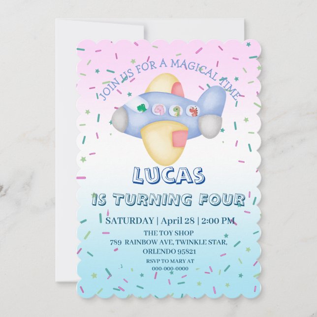 Invitation Cute dinosaure avion Parti étudiant anniversaire d (Devant)